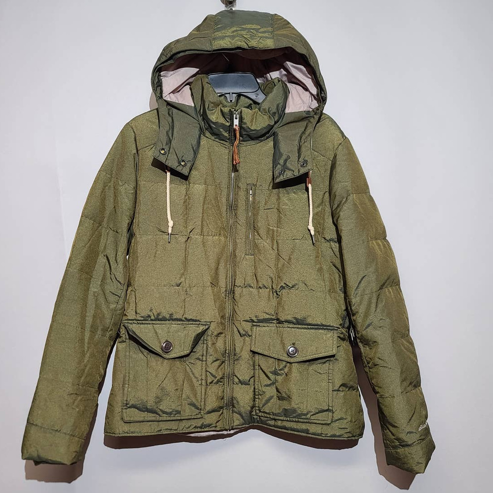 Eddie Bauer Quilted Down Faux Fur Hooded Coat Size Large